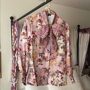 Floral Pink Women's Top with Bow